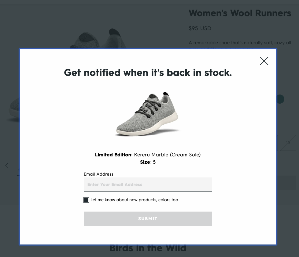 allbirds back in stock notification