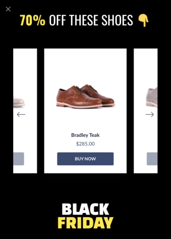 black friday popup product recommendation 