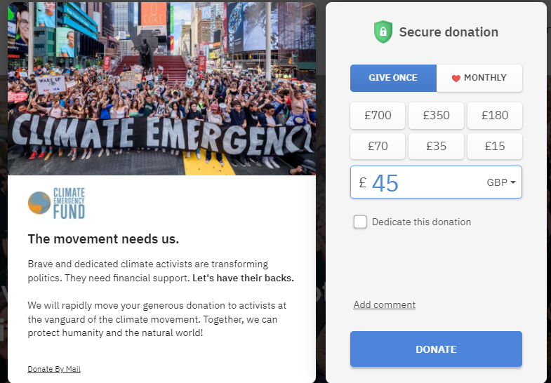 Climate Emergency Fund Donation Popup