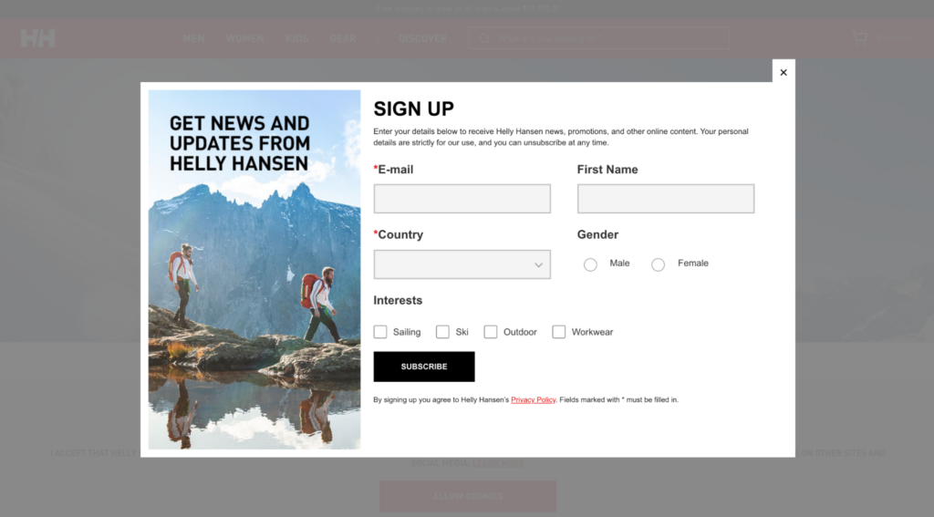 helly hansen popup