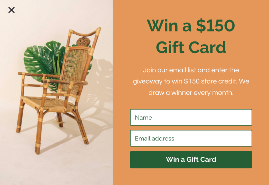 win a gift card popup