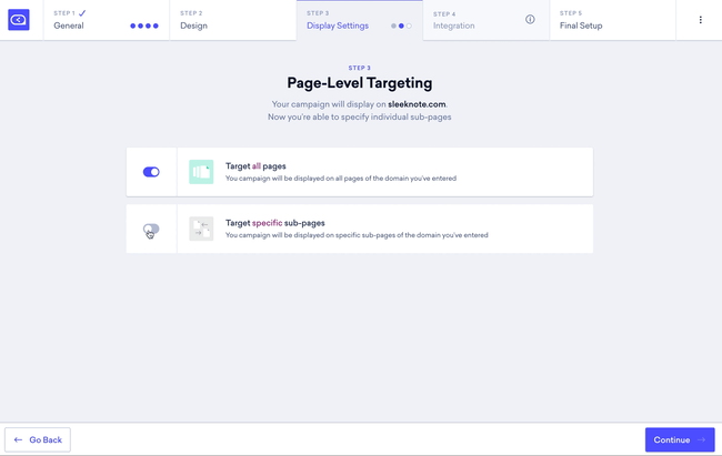 target specific sub-pages sleeknote