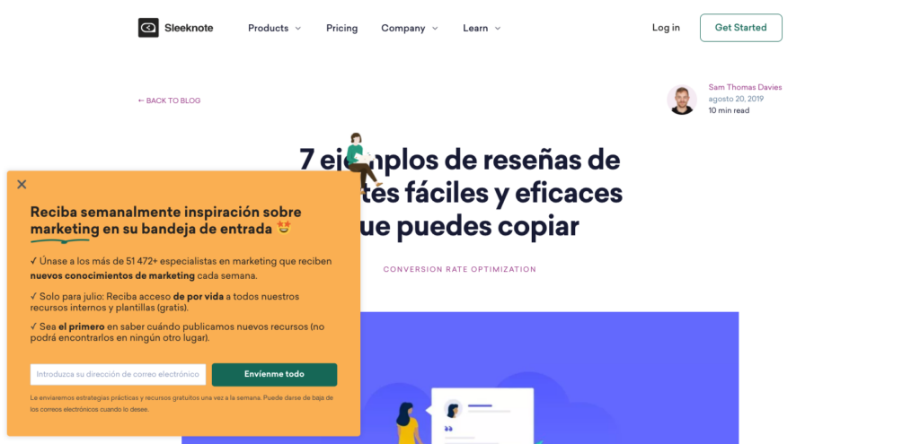 Multistep slide-in popup