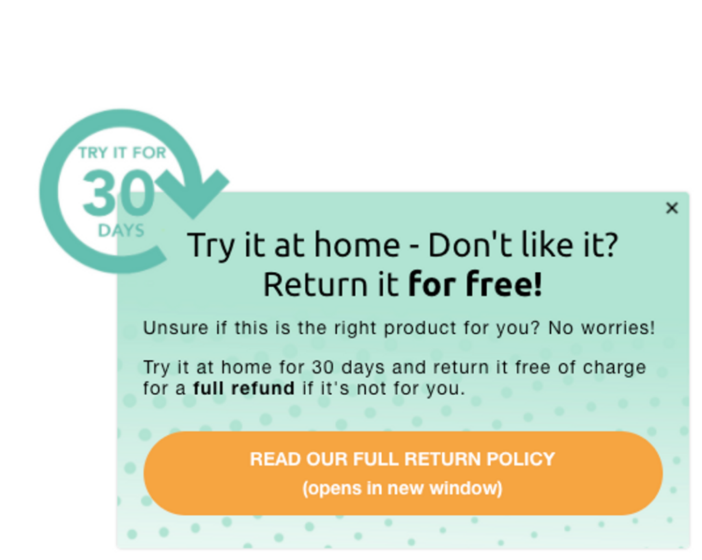 return policy popup