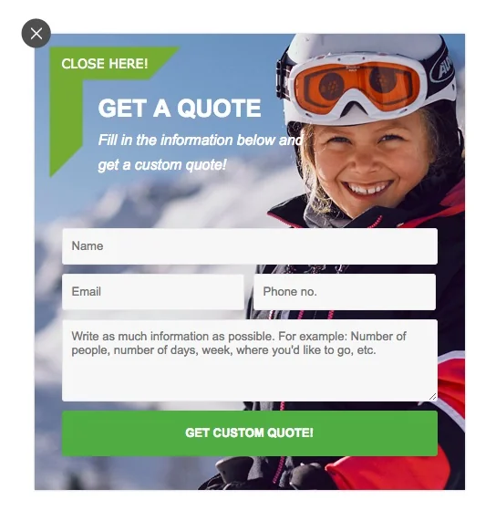 Højmark get a quote popup