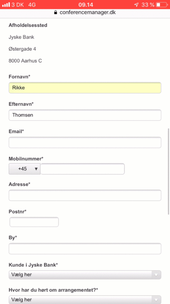 conference manager input popup
