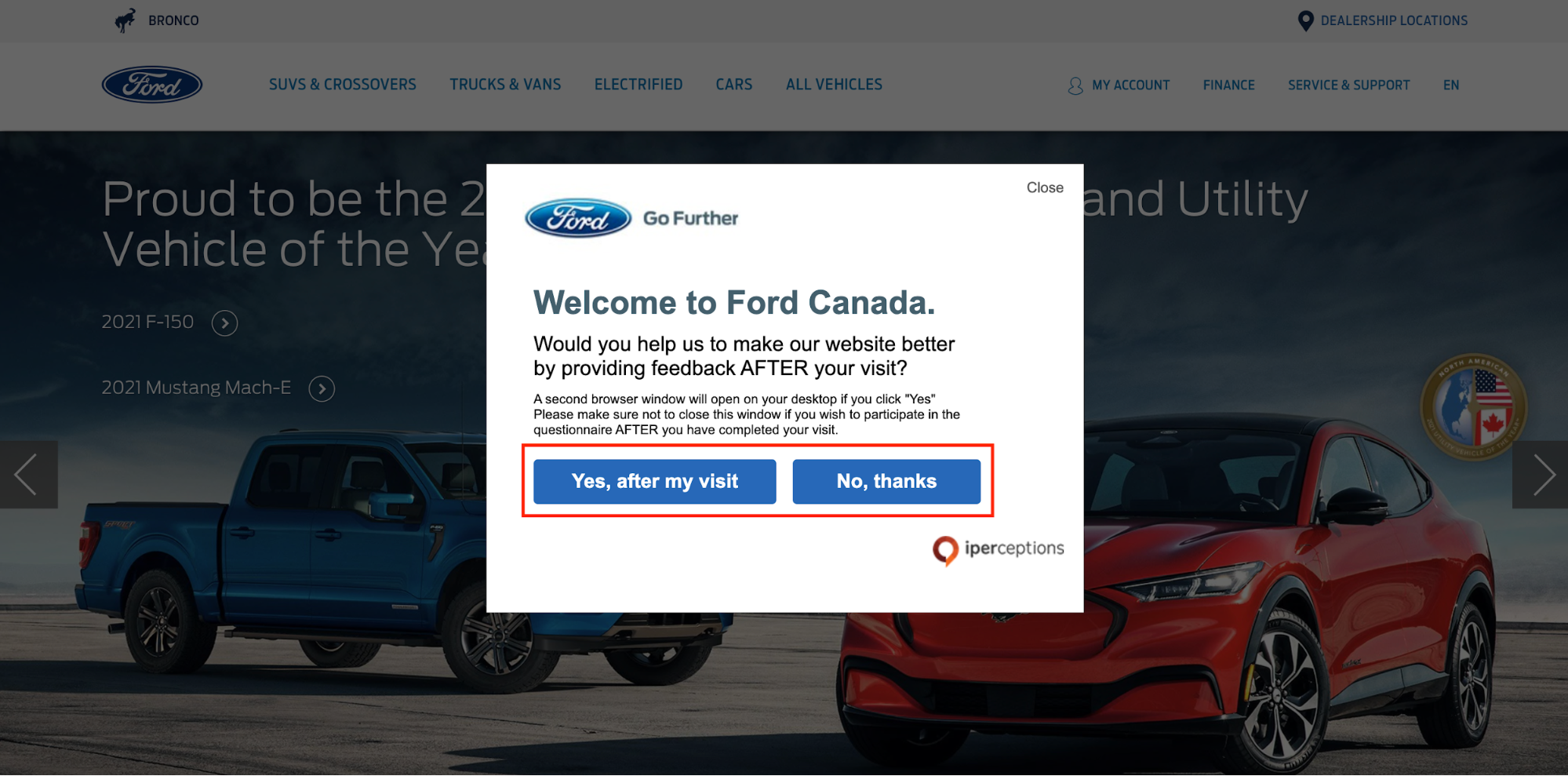 Ford Canada Feedback Popup