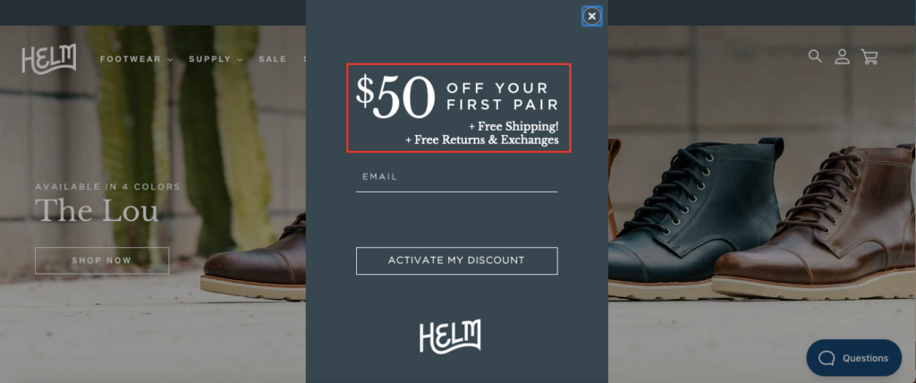 helm boots popup