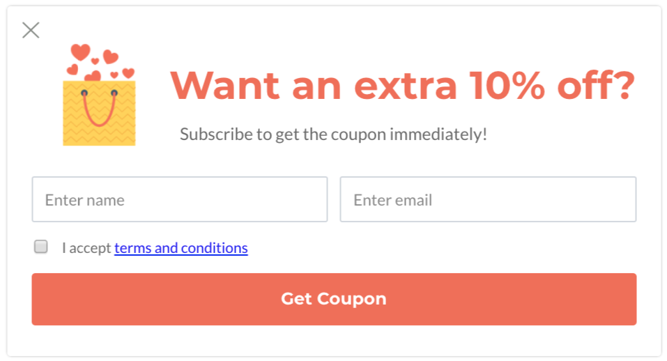 extra 10% popup
