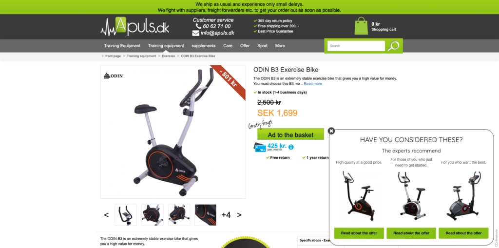 apuls product recommendation popup