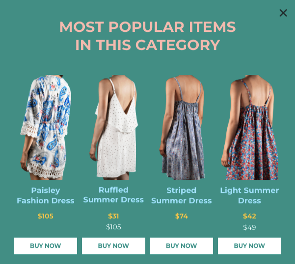 product recommendation popup