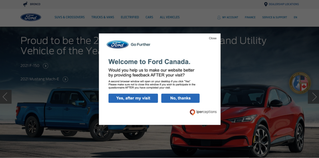 Ford Canada Feedback Popup