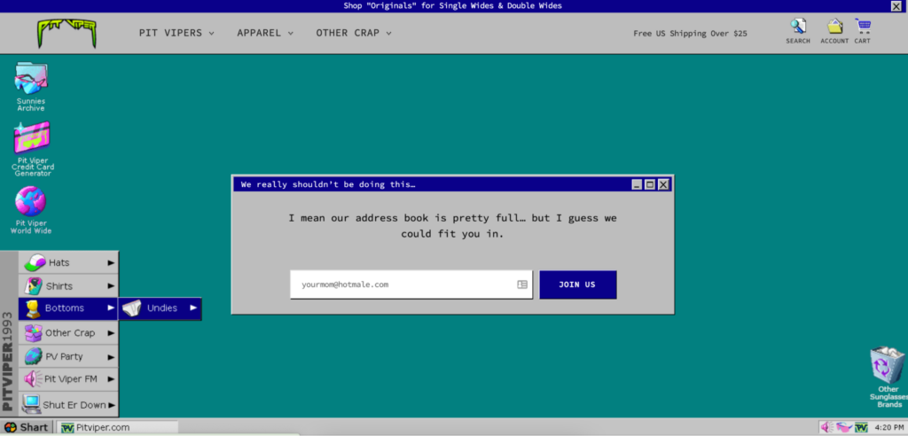 Pit Viper email signup popup