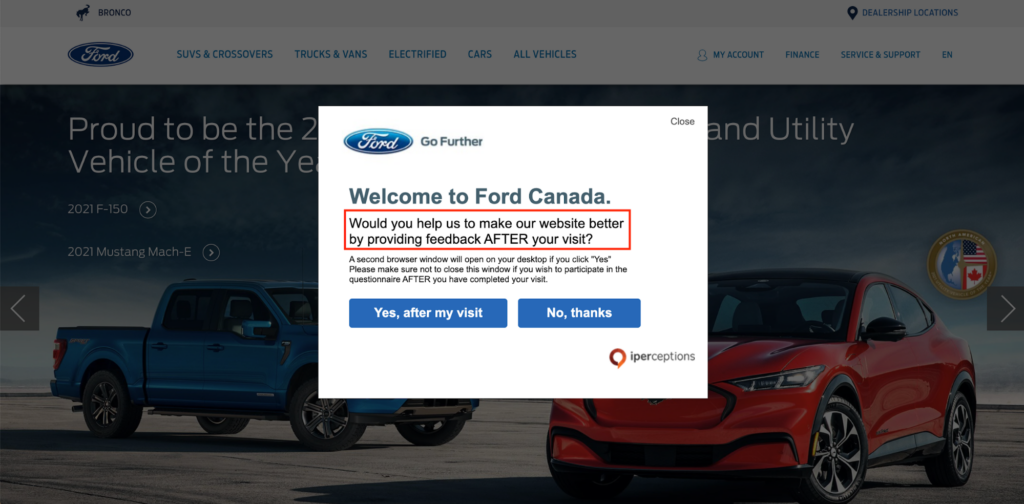 Ford Canada Feedback Popup