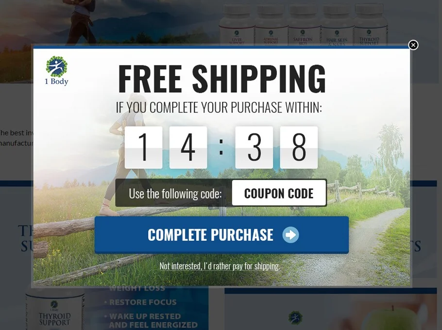 1 body free shipping popup countdown 