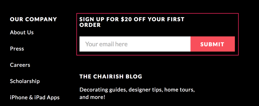 newsletter sign up embbeded
