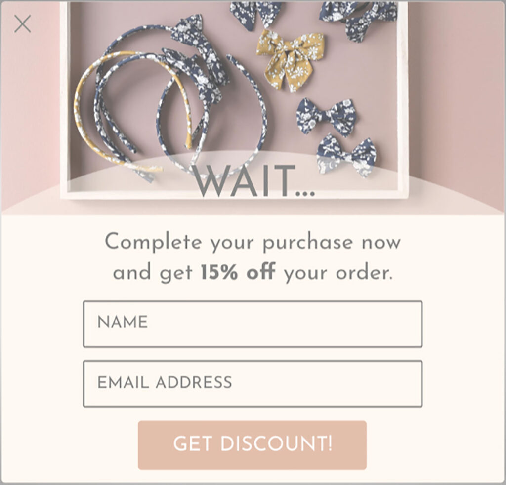 Milledeux page-specific discount popup