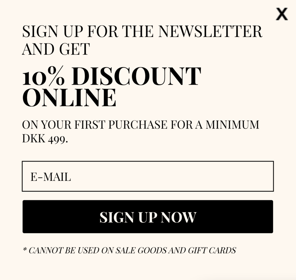 Message 10% popup