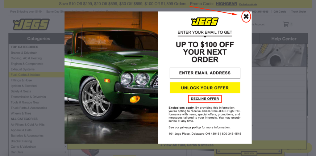 JEGS High Performance Parts Offer Popup