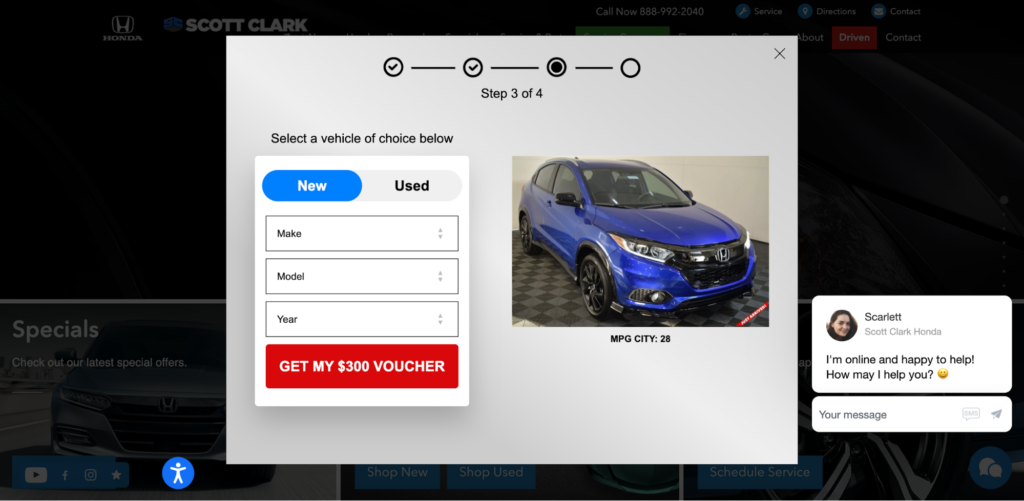 Scott Clark Honda Voucher Popup