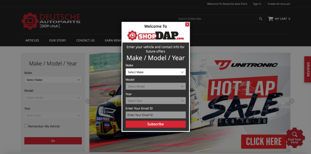 Deutsche Auto Parts Future Updates Popup