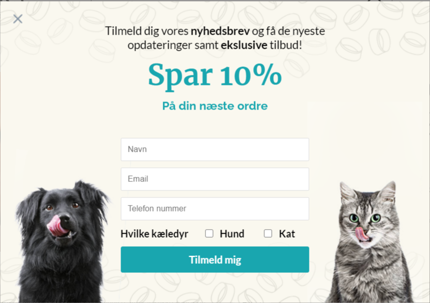 Olivers 10% nyhedsbrev popup