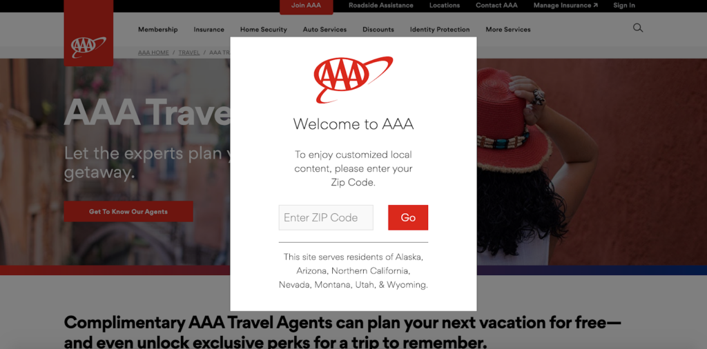 AAA Travel popup