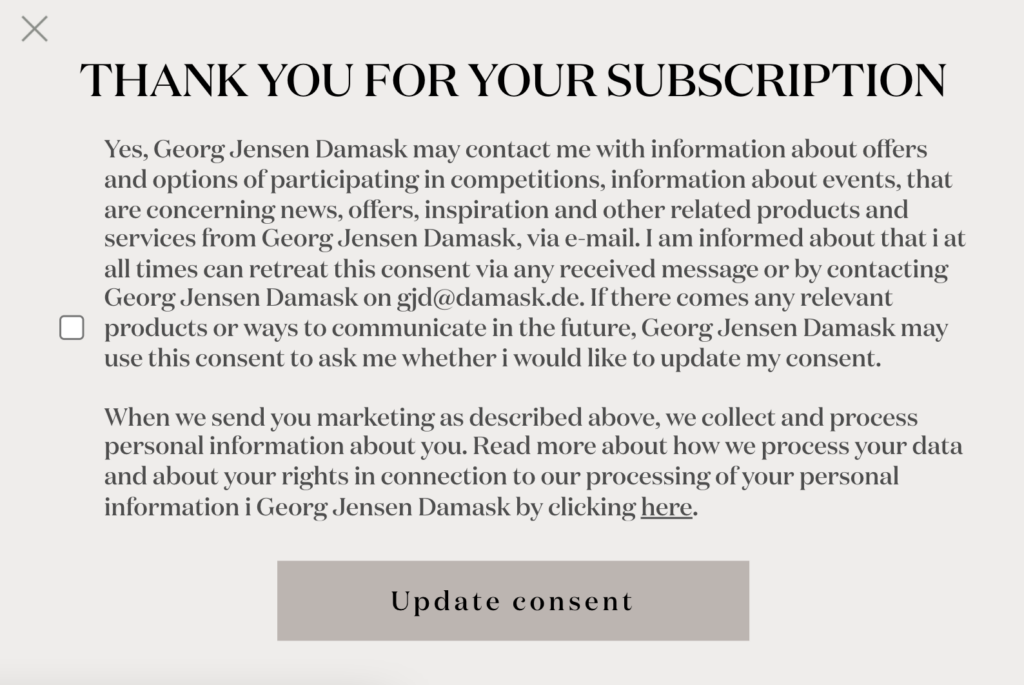 Georg Jensen Damask be first to know popup