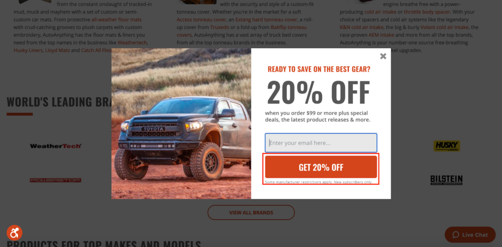 AutoAnything discount popup