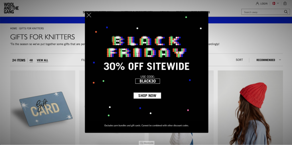 Wool and the gang Black Friday popup