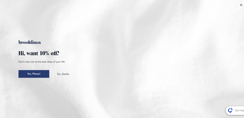 Brooklinen slide-in popup discount