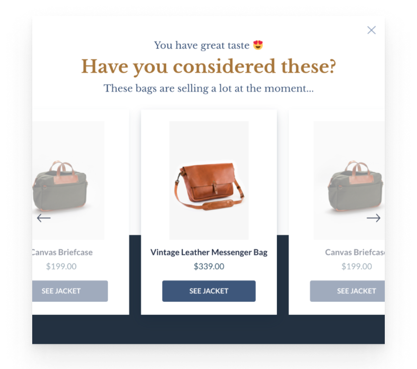 exit intent popup sale recommendation
