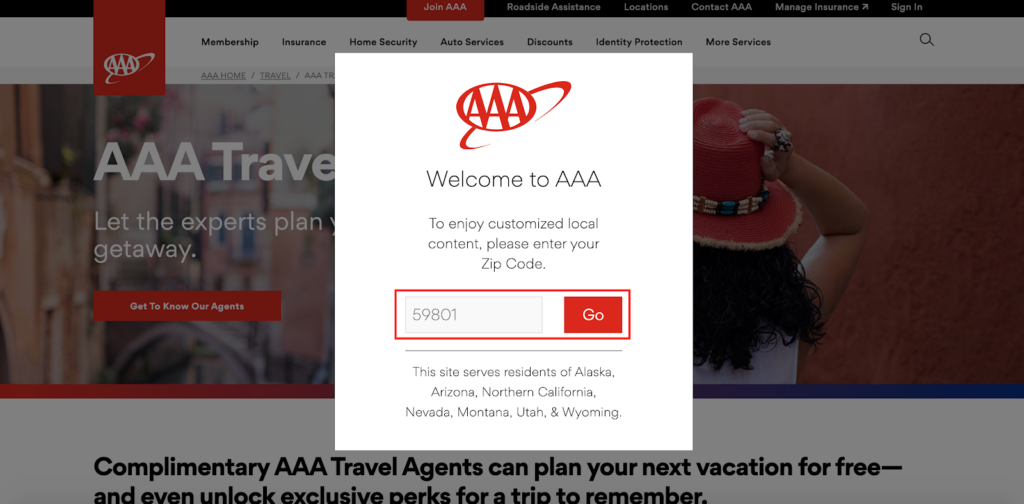 AAA Travel popup