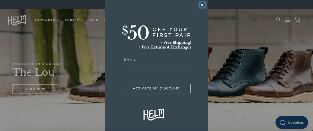 helm boots popup