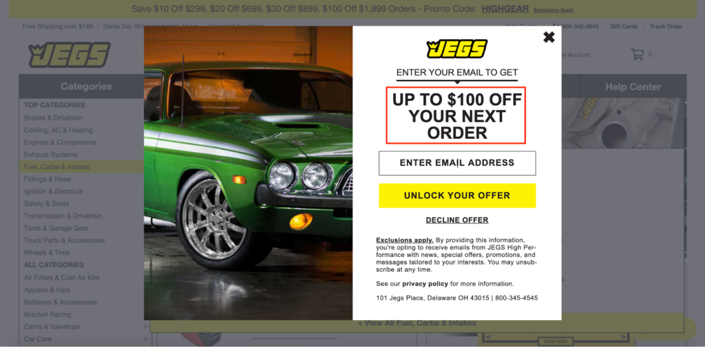 JEGS High Performance Parts Offer Popup