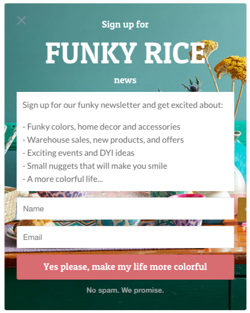 newsletter value highlight popup