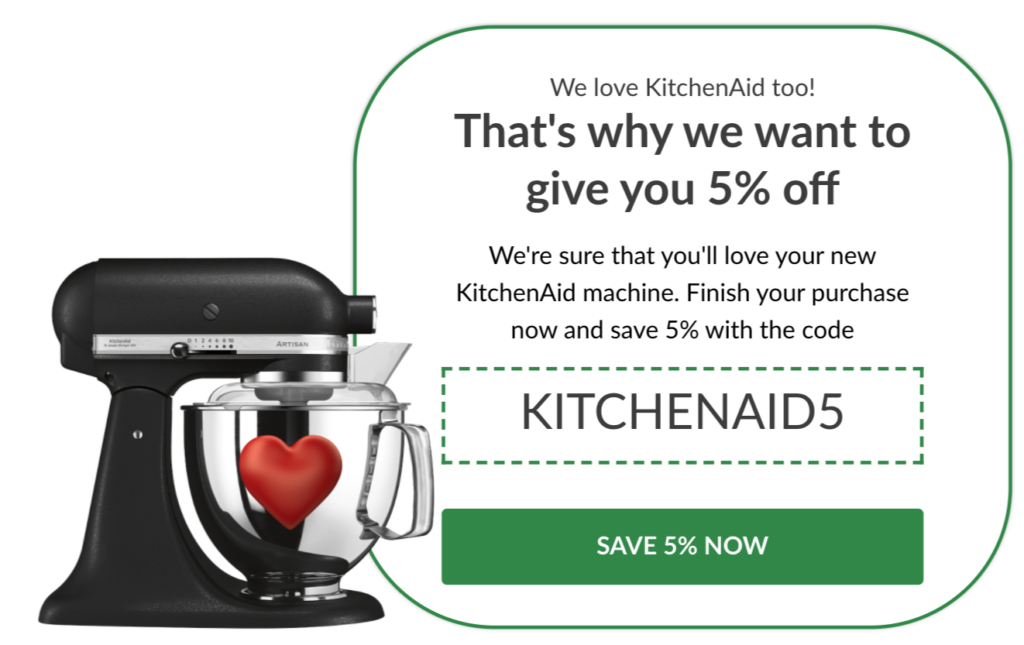 kitchen aid discount code popup