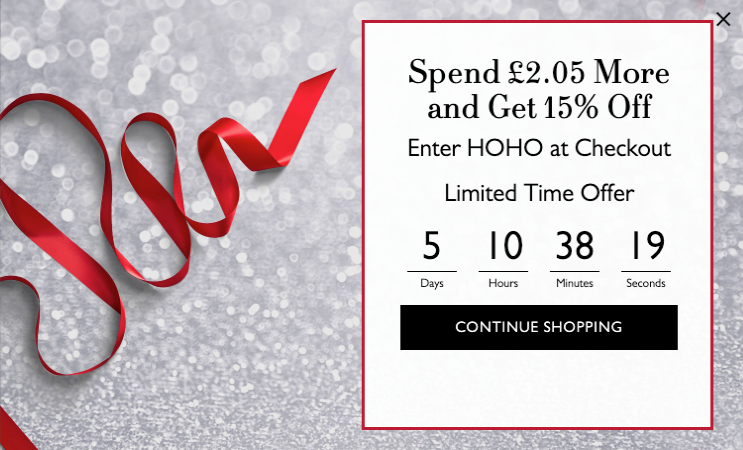 hotel chocolat countdown merge tag popup