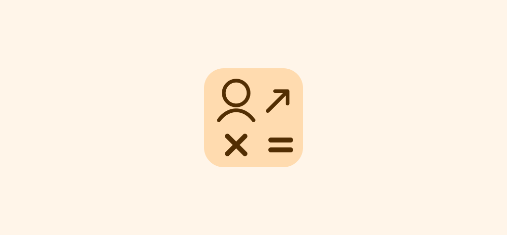 Icon for a Conversion Rate calculator, highlighting a person and an upward arrow to signify conversion growth in a beige square.