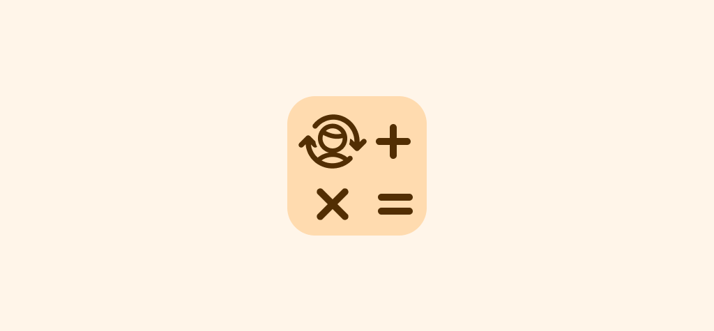 Customer Retention Rate Calculator Icon with a circular arrow around a user and calculation symbols.