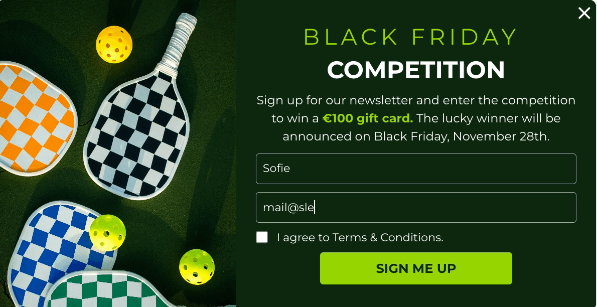 Giveaway popup template for Black Friday lead generation