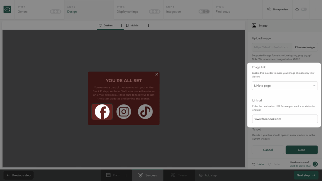 add social links to post-purchase giveaway popup
