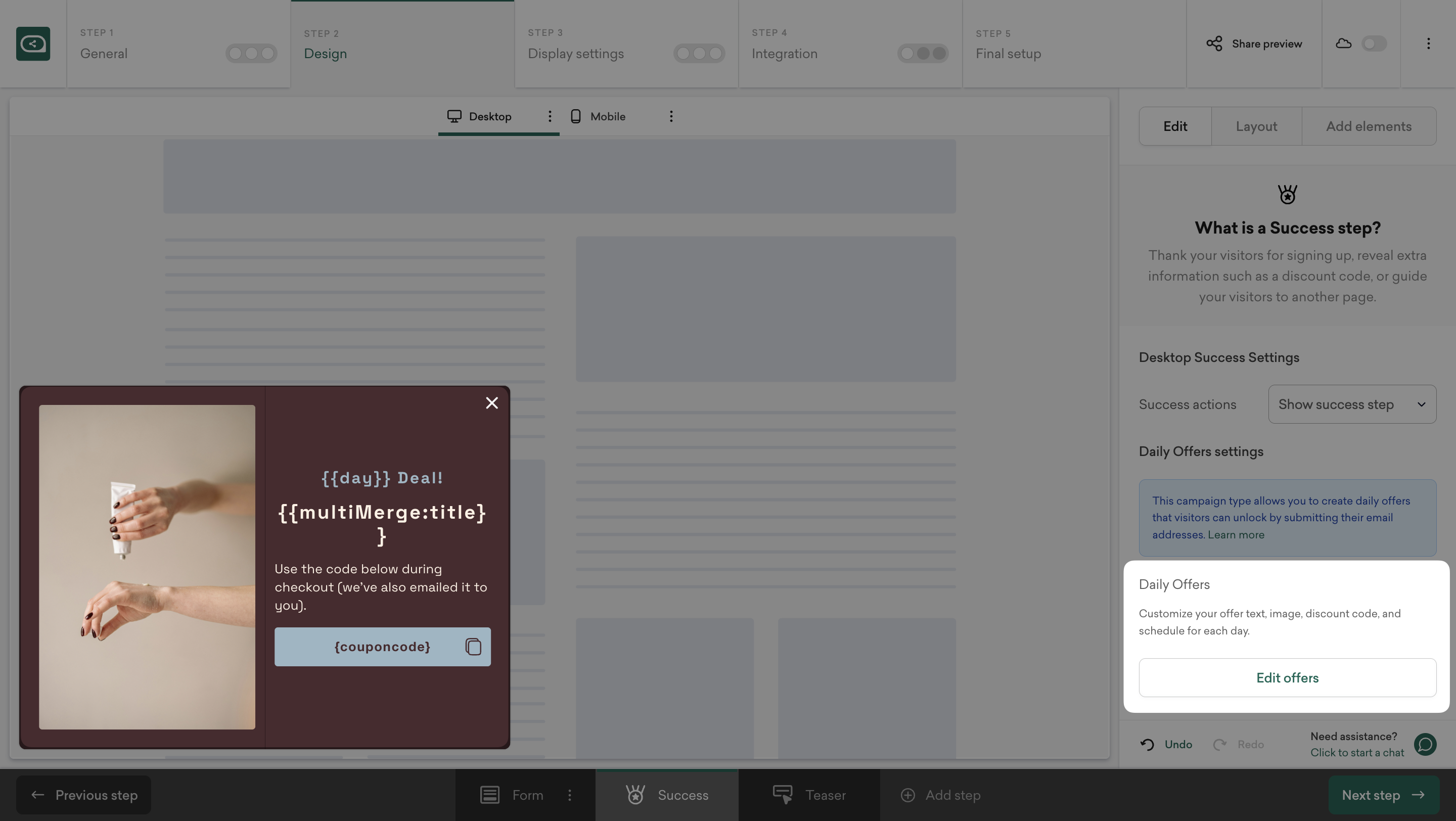 Configure success message for revealed Black Friday offer