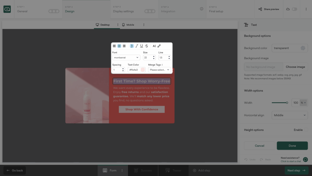 Update popup design to reflect brand and build trust