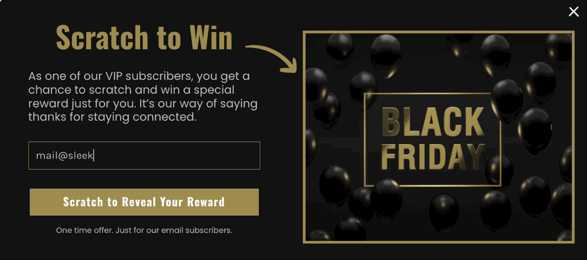 black friday scratch card popup template for rewarding existing subscribers during Black Friday