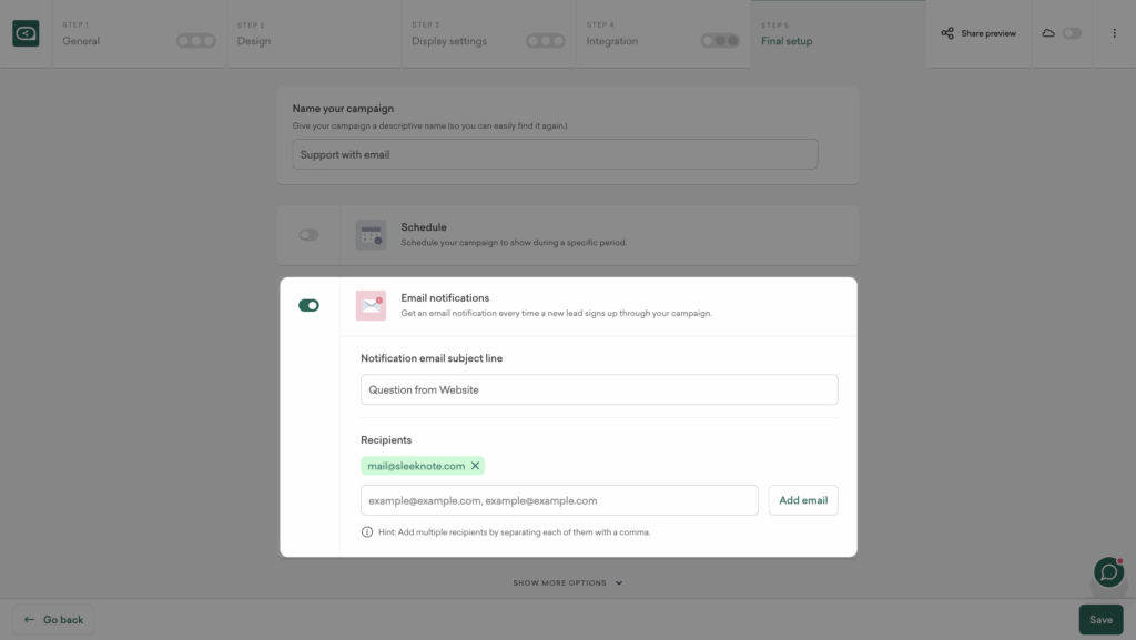 Add email notifications for Black Friday after-hours support popup submissions