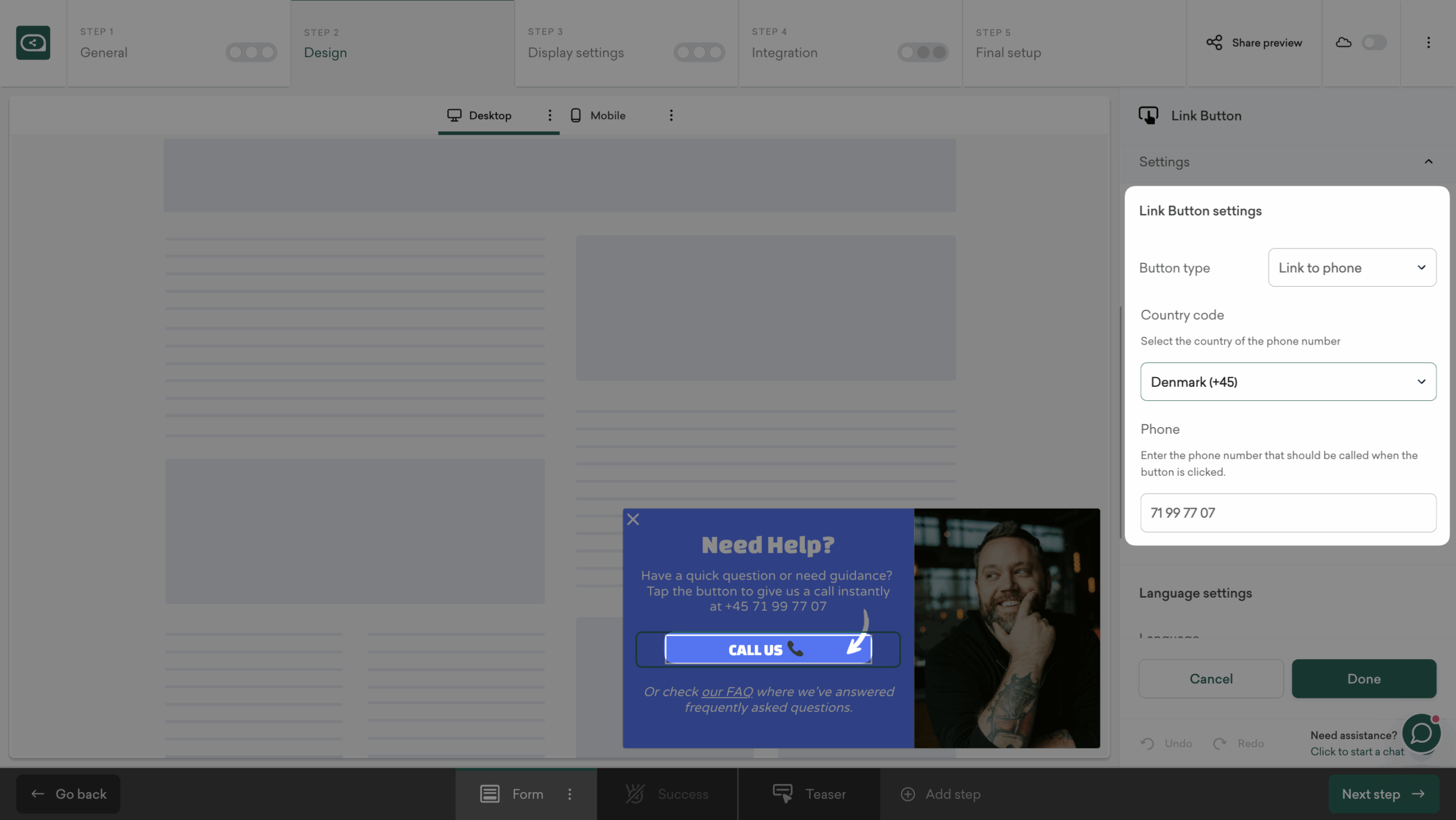 black friday support popup phone number settings