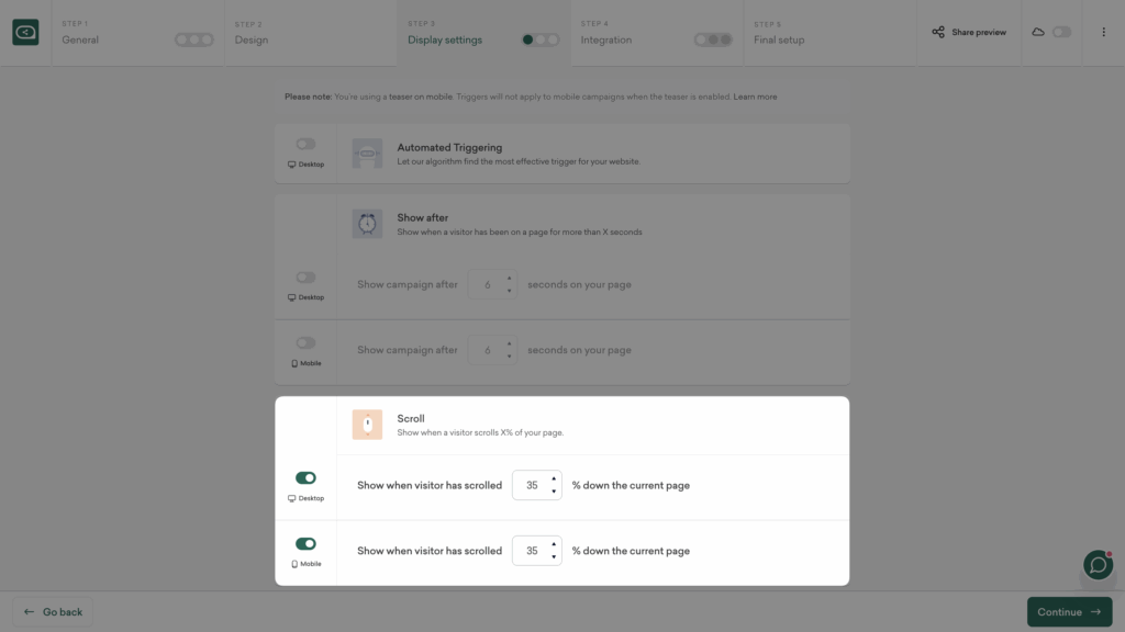 Set when the giveaway popup should appear using time or scroll triggers