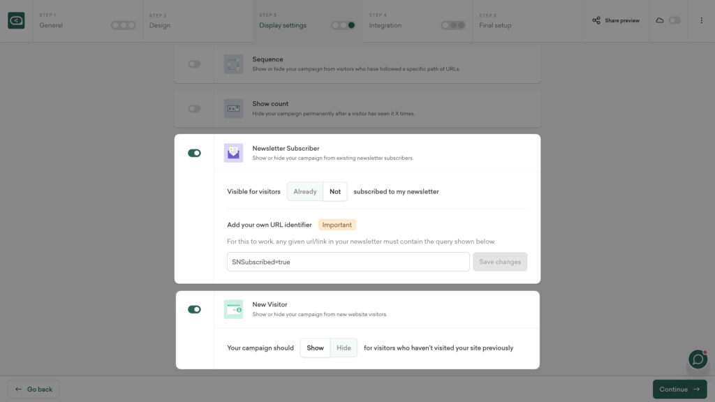 Target the giveaway popup to new visitors and non-subscribers