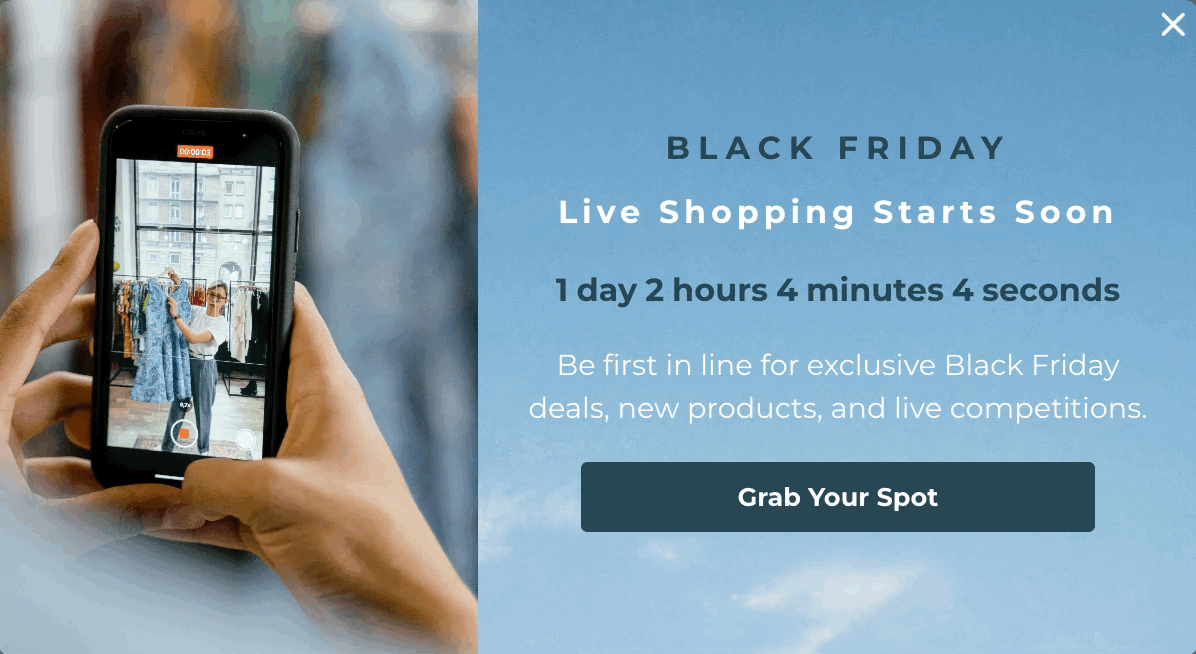 Black Friday live event popup template in Sleeknote